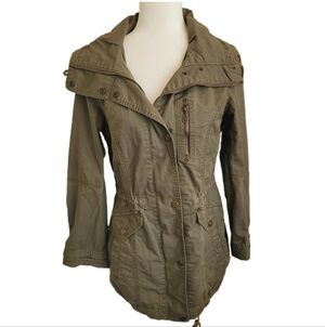 Marc New York Andrew Marc Military Utility Cargo Trench Jacket Olive Green